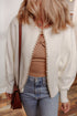 Pearl Trim Open Front Drop Shoulder Knit Cardigan